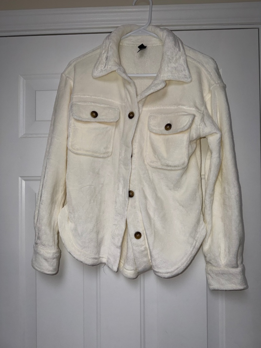 Alya Cream Plush Button-Front Teddy Jacket